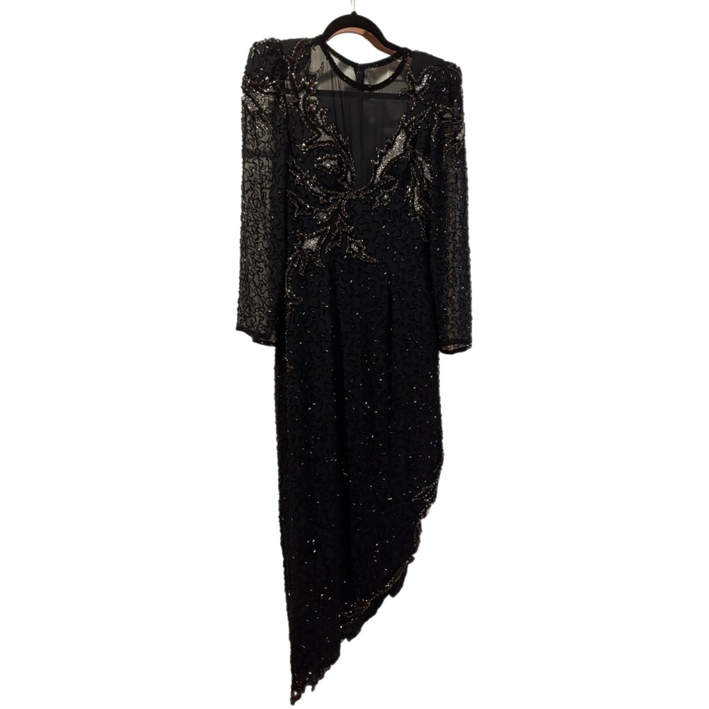 VTG A.J. Bari Beaded Asymmetrical Evening Dress Size 8 Vintage 80s 90s RARE